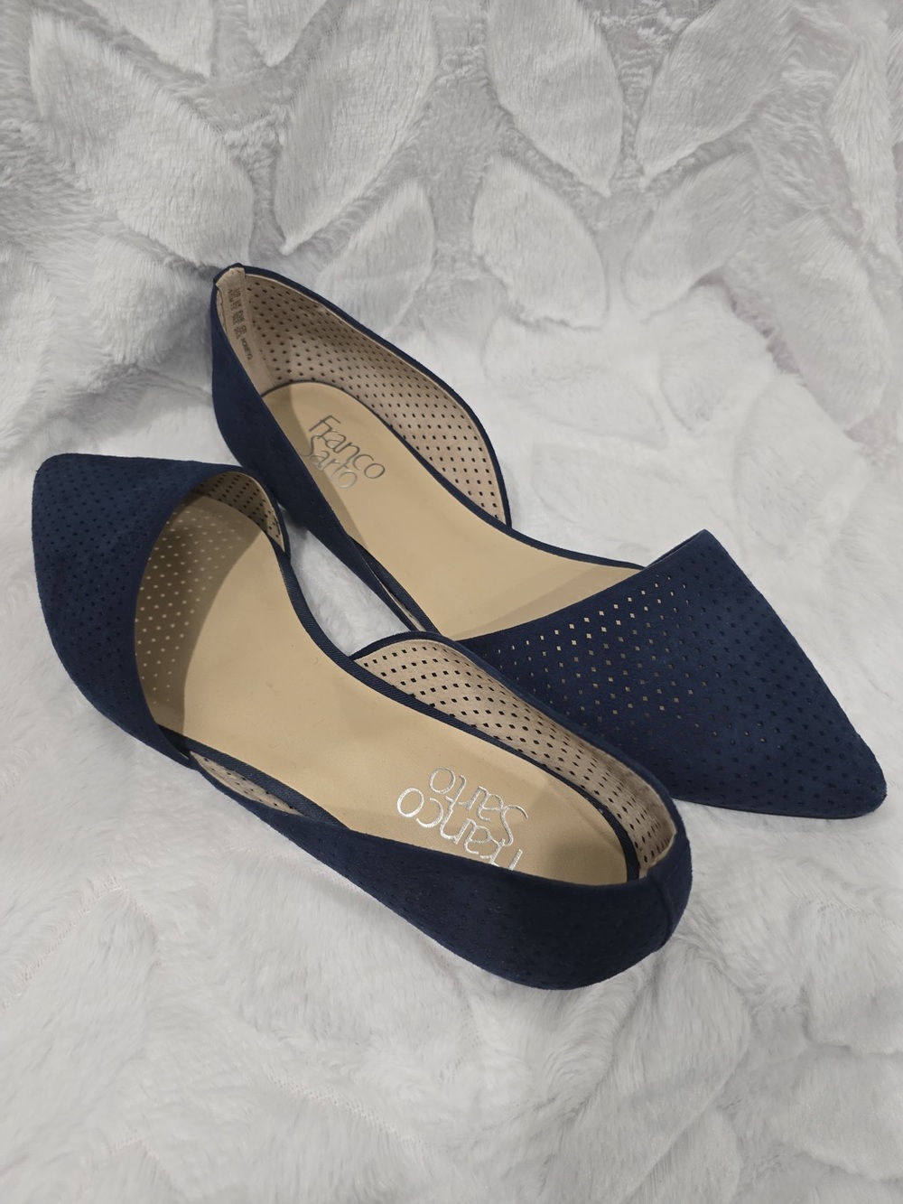 Franco Sarto Navy Perforated D'Orsay Pointed Flats Size 9.5M - Picture 4 of 5